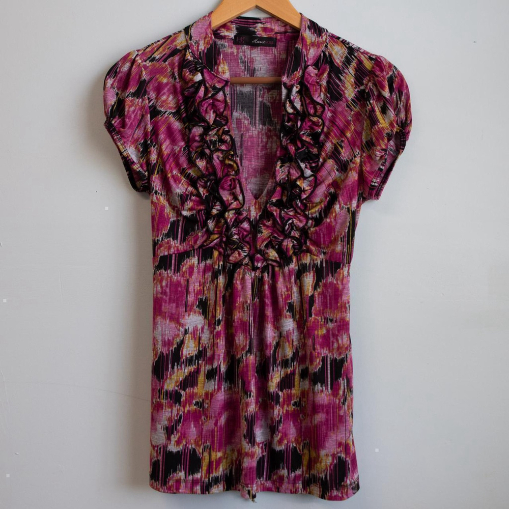 Y2K Heart Soul floral print ruffle babydoll blouse-L
